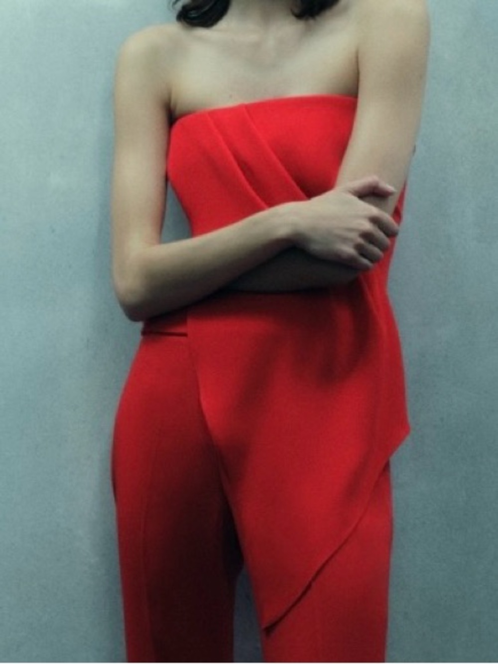 Red Satin Slip Skirt with Black Crop Tops Set